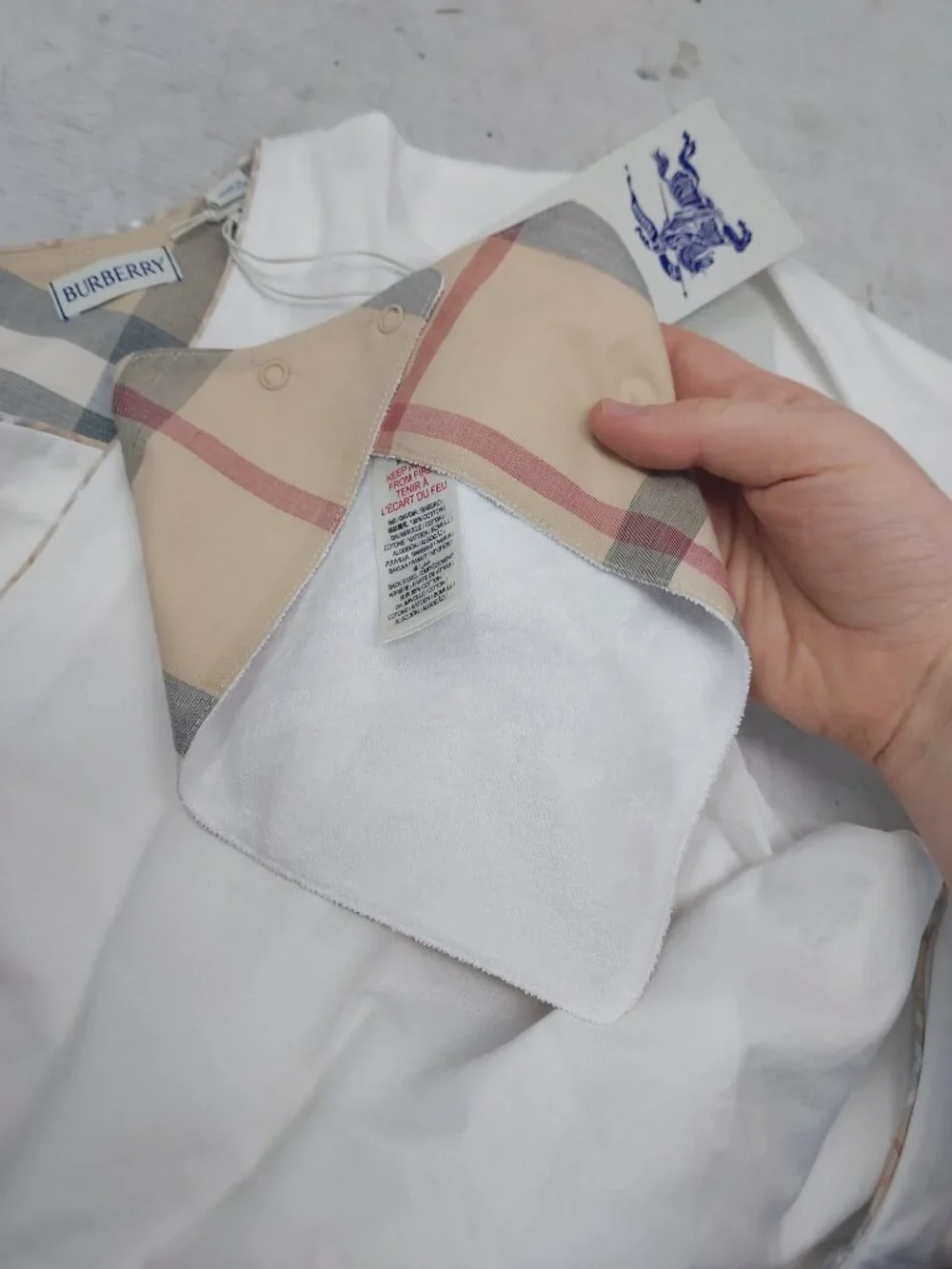 Burberry White Baby Check Bodysuit and Bib Box